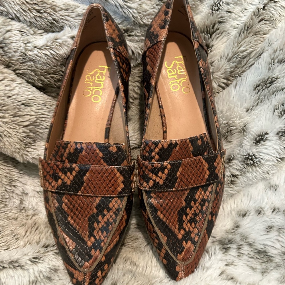 Franco Sarto Brown Snakeskin Flats Sleek Slip-On Design
